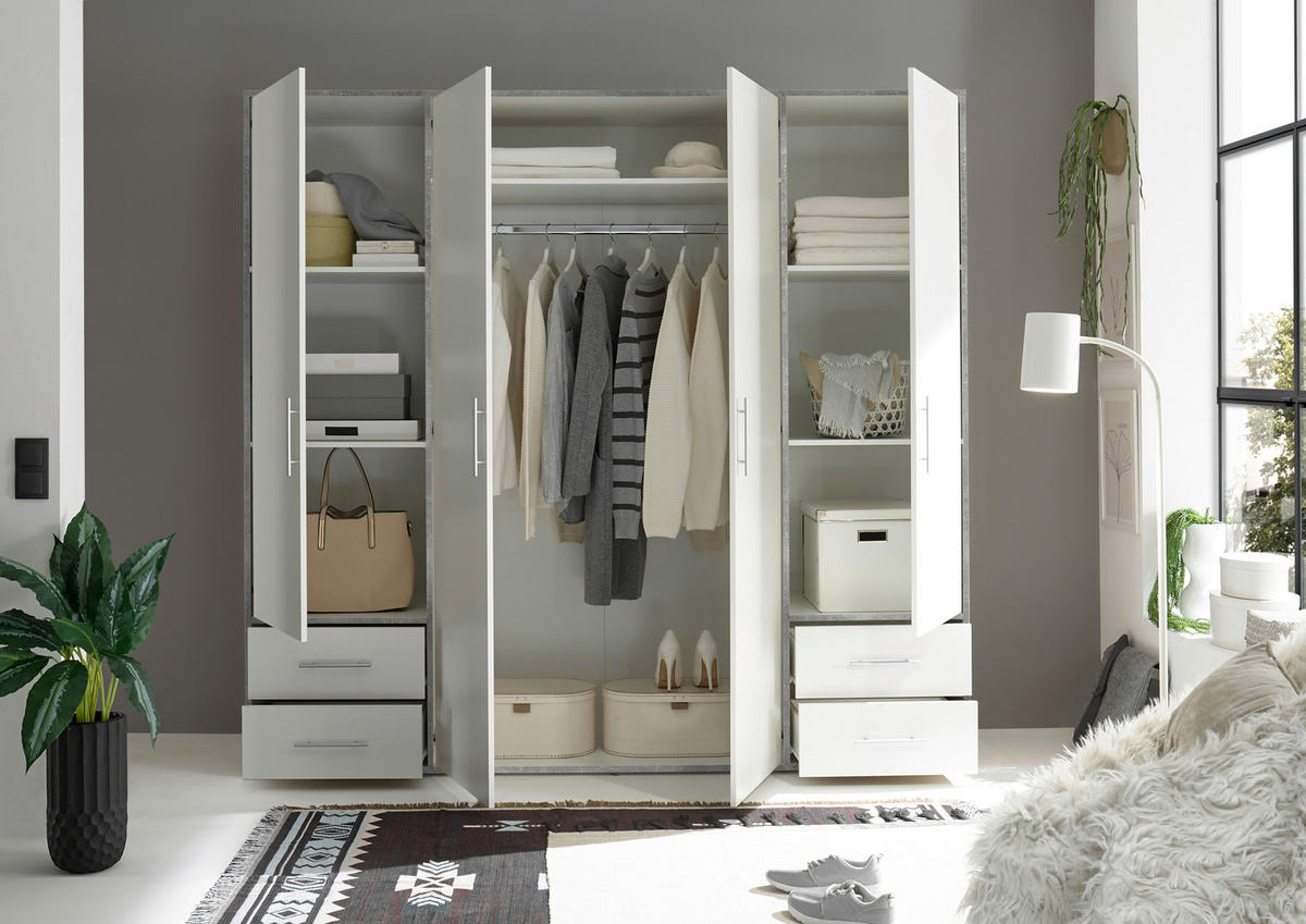 NYÍLÓAJTÓS SZEKRÉNY fehér, világosszürke  - világosszürke/alumínium színű, Konventionell, műanyag/faalapú anyag (206/195/60cm) - Carryhome