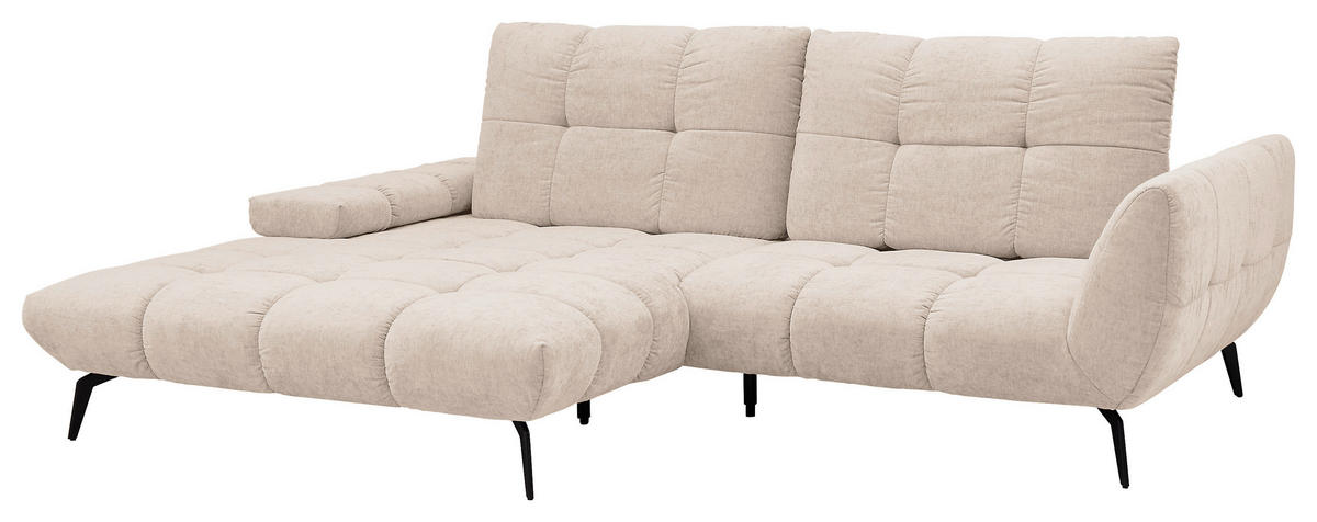 ECKSOFA Naturfarben Flachgewebe Rücken echt, Sitztiefenverstellung  - Schwarz/Naturfarben, KONVENTIONELL, Textil/Metall (211/273cm) - SetOne by Musterring