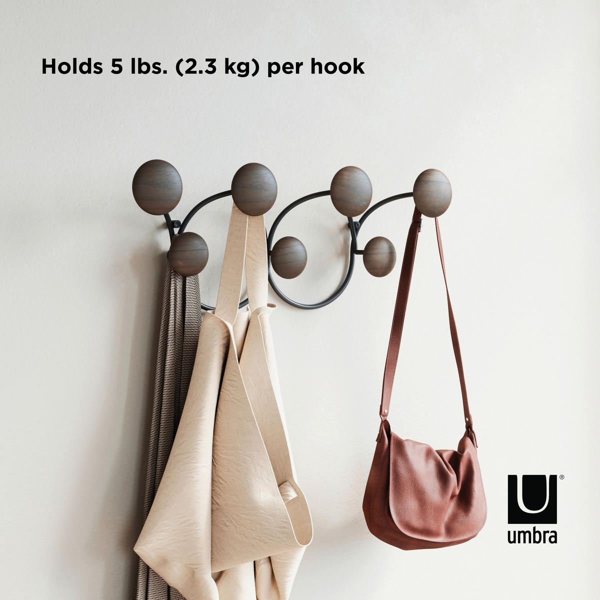 STENSKI OBEŠALNIK - črna/rjava, Basics, kovina/les (10/17/43cm) - Umbra