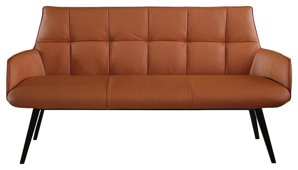 SITZBANK 160/89,5/64 cm Echtleder Cognac Buche massiv  - Cognac/Schwarz, Design, Leder/Holz (160/89,5/64cm) - Novel
