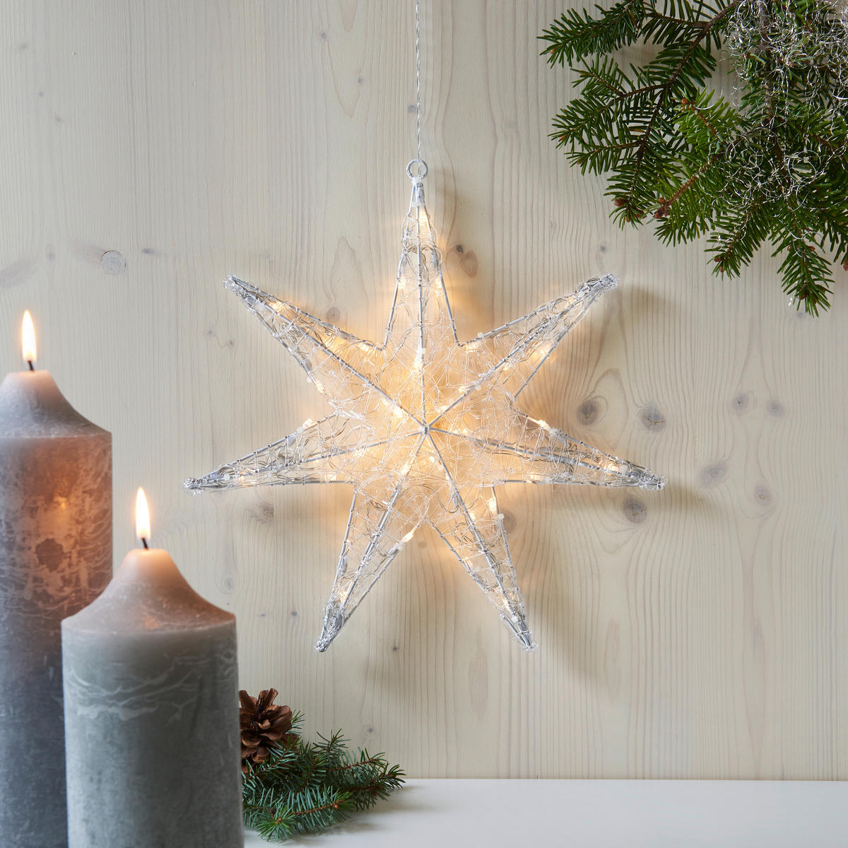 DEKORAČNÁ HVIEZDA - číra/biela, Lifestyle, kov/plast (40qm) - X-Mas