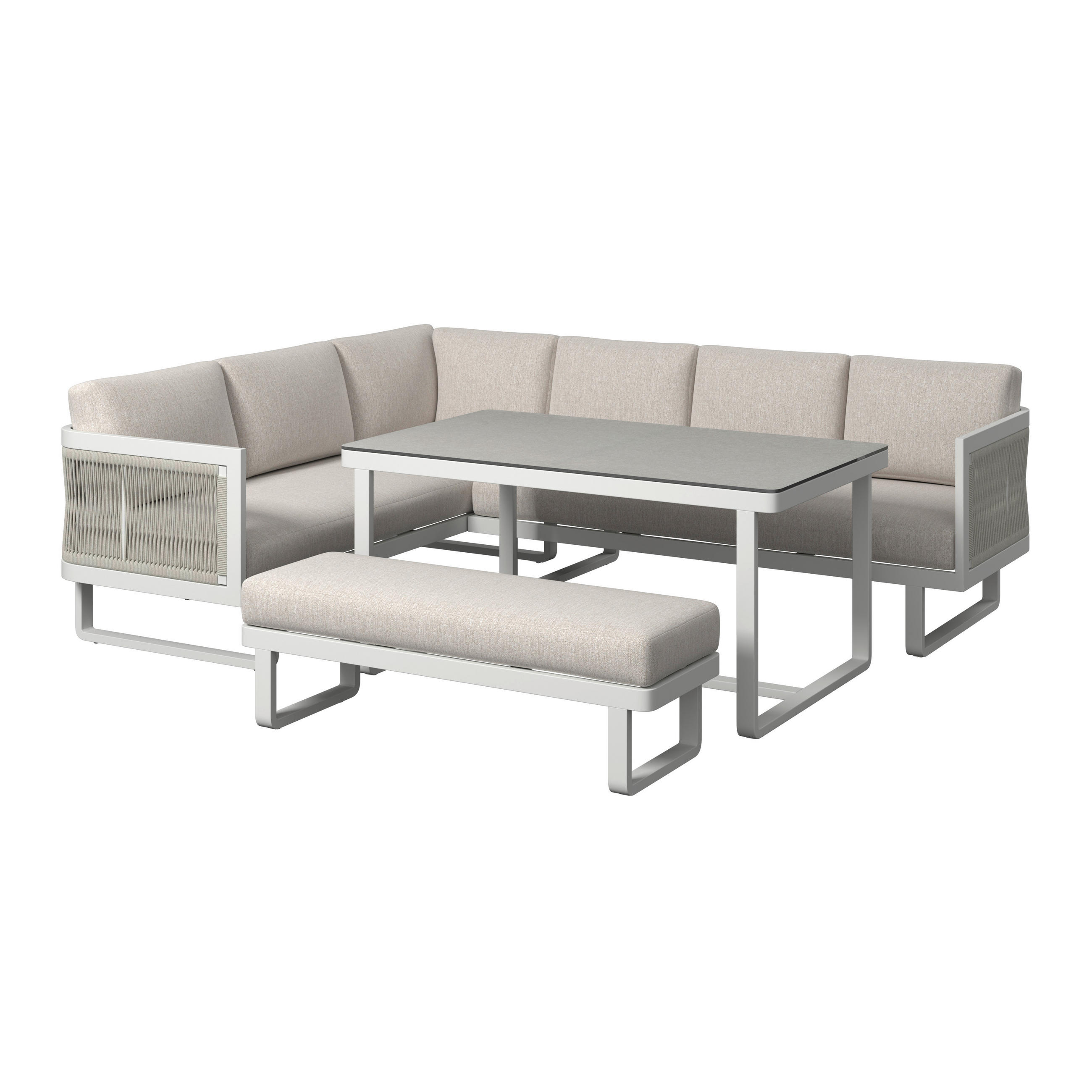 DINING-LOUNGESET 190/241 cm Aluminium  - Beige/Hellgrau, Design, Glas/Textil (190/241cm) - Amatio