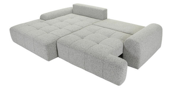 Ecksofa mit Funktion Greige Flachgewebe Zierkissen, Rückenkissen, Bettkasten, Schlaffunktion, Rücken echt, Liegefläche im Originalstoff  - Greige/Schwarz, KONVENTIONELL, Kunststoff/Textil (190/277cm) - Carryhome