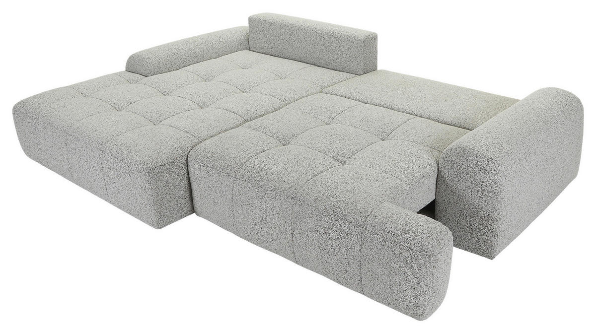 Ecksofa mit Funktion Greige Flachgewebe Zierkissen, Rückenkissen, Bettkasten, Schlaffunktion, Rücken echt, Liegefläche im Originalstoff  - Greige/Schwarz, KONVENTIONELL, Kunststoff/Textil (190/277cm) - Carryhome