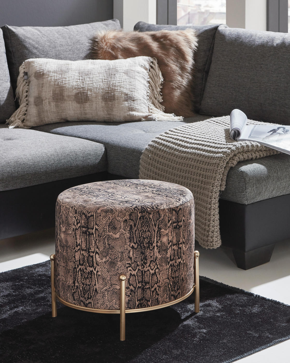 HOCKER in Metall, Textil, Holzwerkstoff Multicolor, Goldfarben  - Goldfarben/Multicolor, Design, Holzwerkstoff/Textil (48/40/48cm)