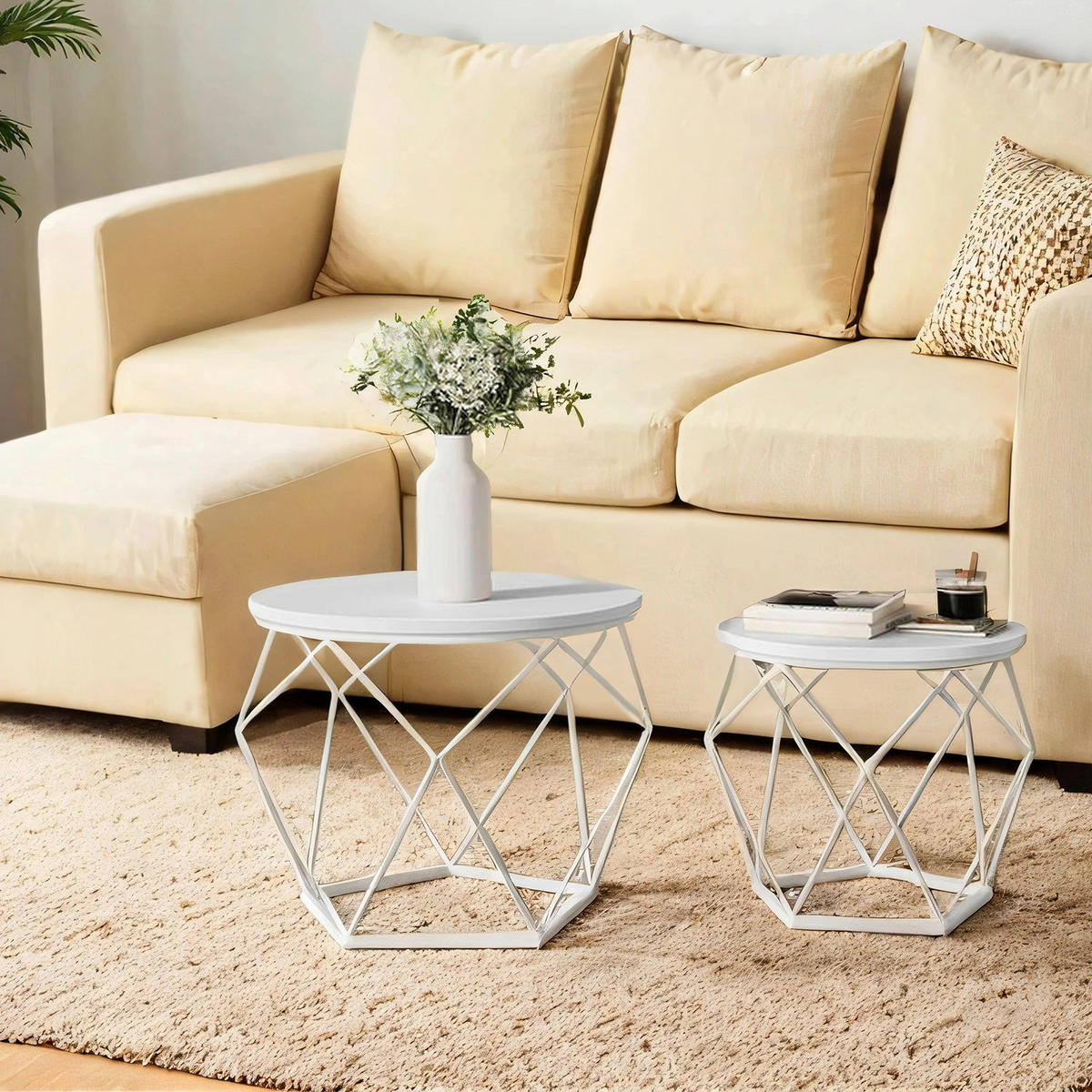 COUCHTISCHSET rund Weiß  - Weiß, Trend, Holzwerkstoff/Metall (48,2/39,2/48,2cm) - MID.YOU