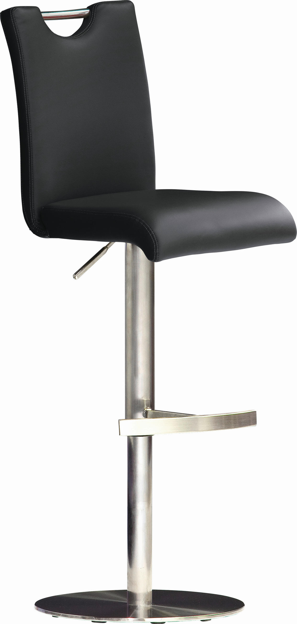 BARHOCKER Lederlook Schwarz, Edelstahlfarben Edelstahl Beinauswahl, Stoffauswahl, Typenauswahl - Edelstahlfarben/Schwarz, Design, Textil/Metall (42/91-116/50cm) - Livetastic