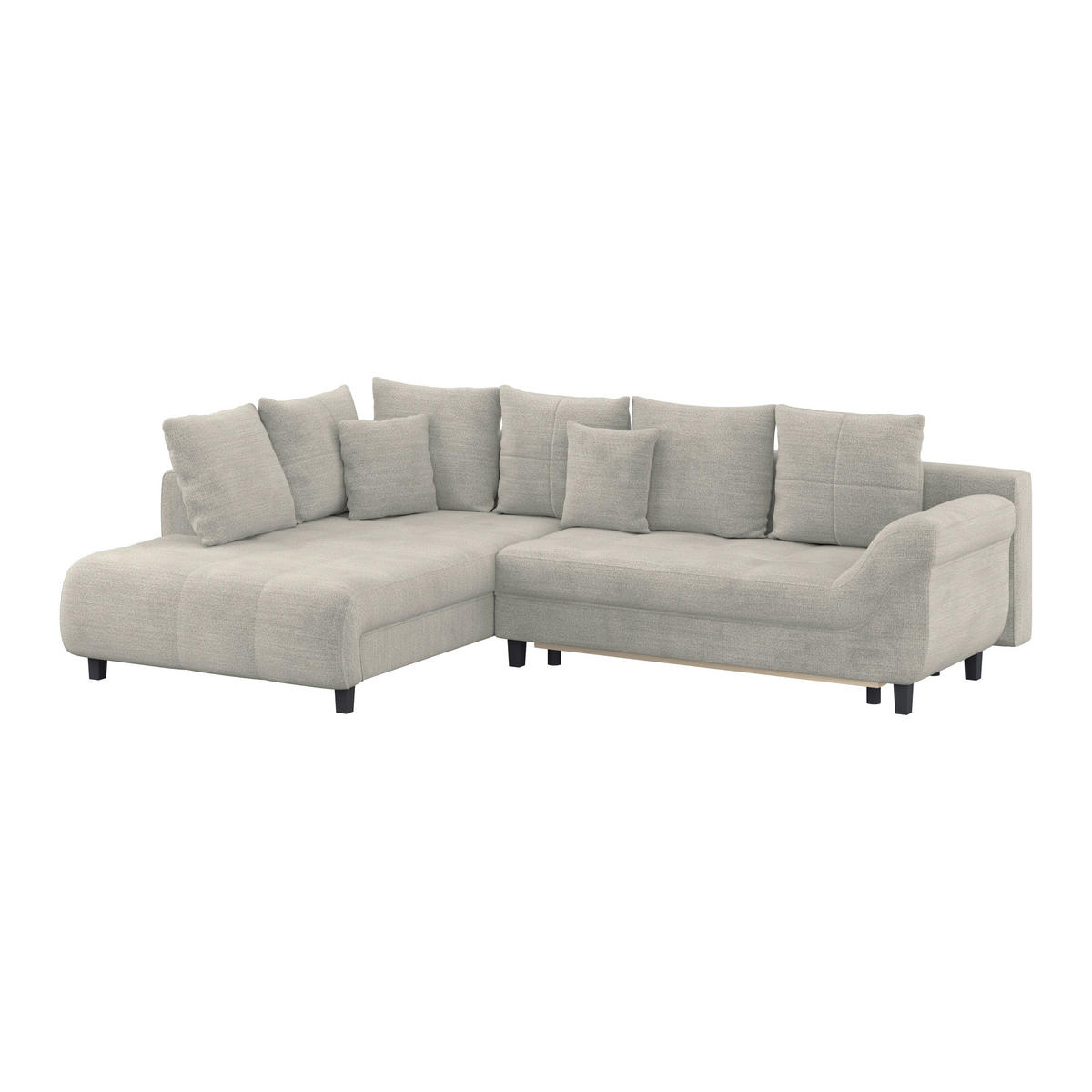 ECKSOFA MENDOZA NEW Grau Chenille, Struktur Zierkissen, Rückenkissen, Bettkasten  - Schwarz/Grau, KONVENTIONELL, Textil (197/309cm) - MID.YOU