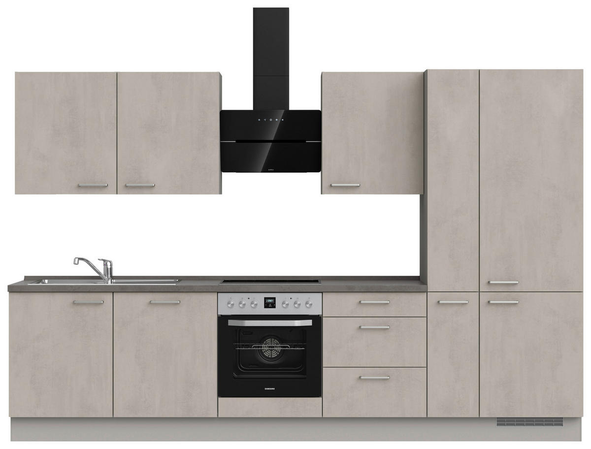 KÜCHENBLOCK 330 cm   in Grau, Schieferfarben  - Schieferfarben/Edelstahlfarben, MODERN, Holzwerkstoff/Metall (330cm) - Nobilia