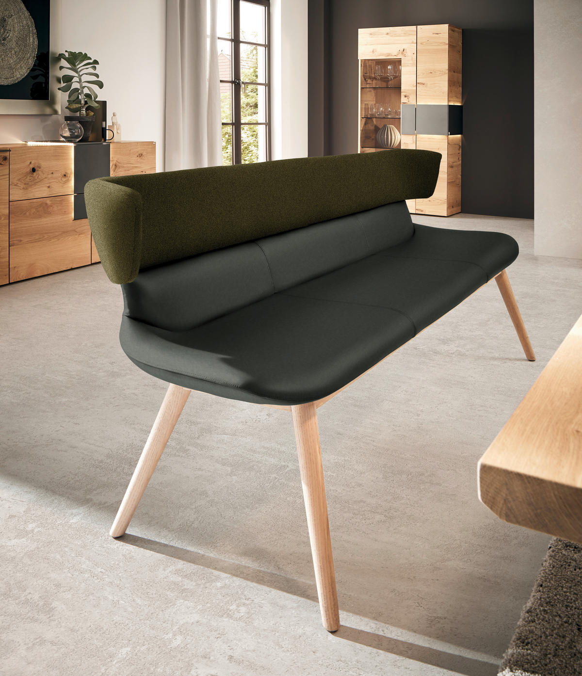 SITZBANK 170/84,5/64,5 cm  in Grün, Eichefarben  - Eichefarben/Grün, Natur, Leder/Holz (170/84,5/64,5cm) - Voglauer