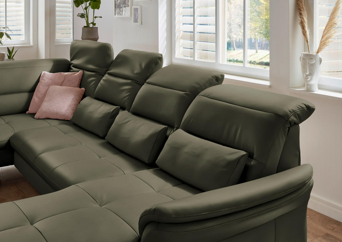 WOHNLANDSCHAFT Echtleder Grau, Grün  - Schwarz/Grau, Design, Leder/Metall (206/336/181cm) - Beldomo Speed