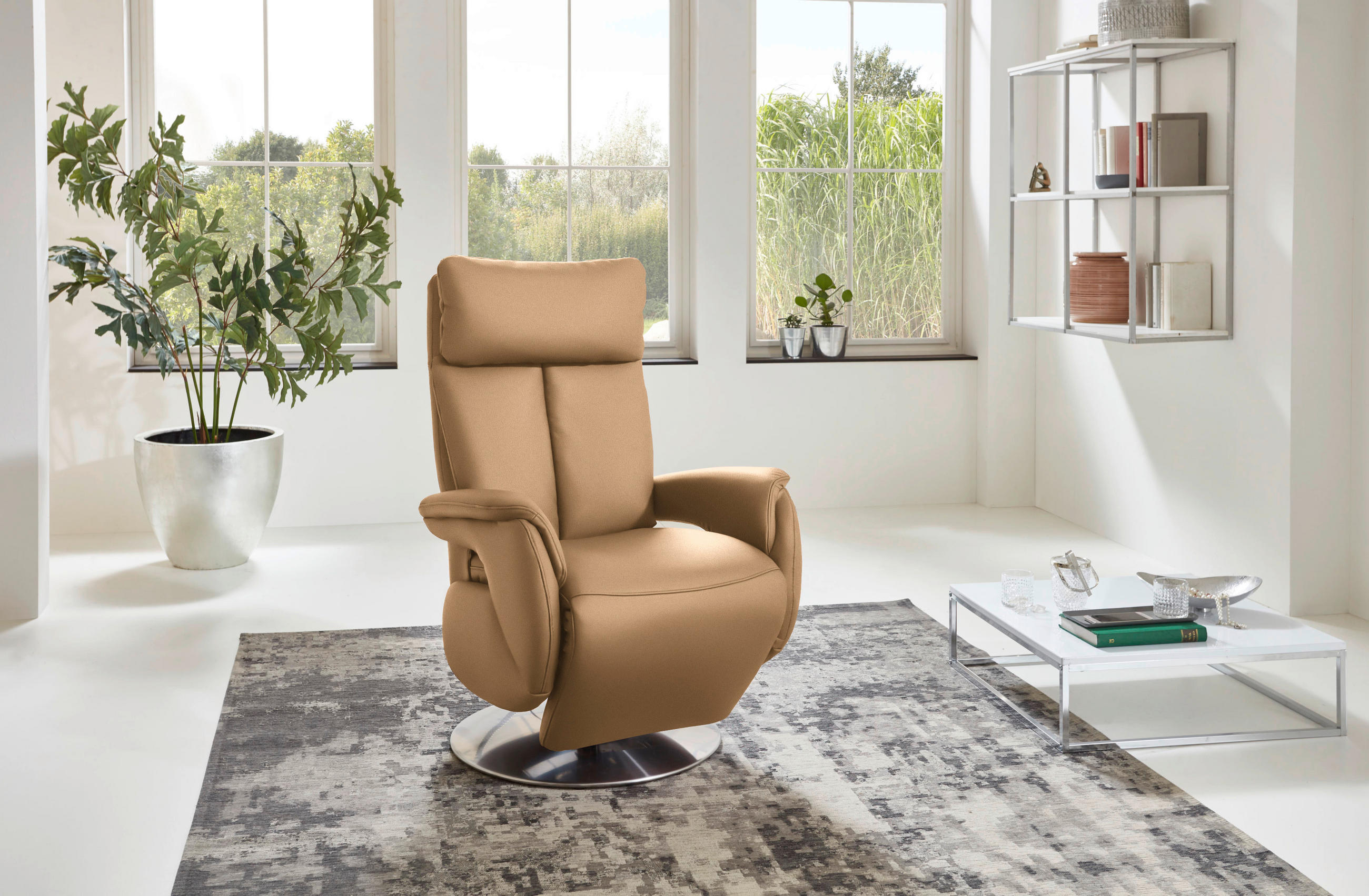 RELAXSESSEL in Leder Cappuccino  - Edelstahlfarben/Cappuccino, Konventionell, Leder/Metall (78/110/81cm) - Cantus