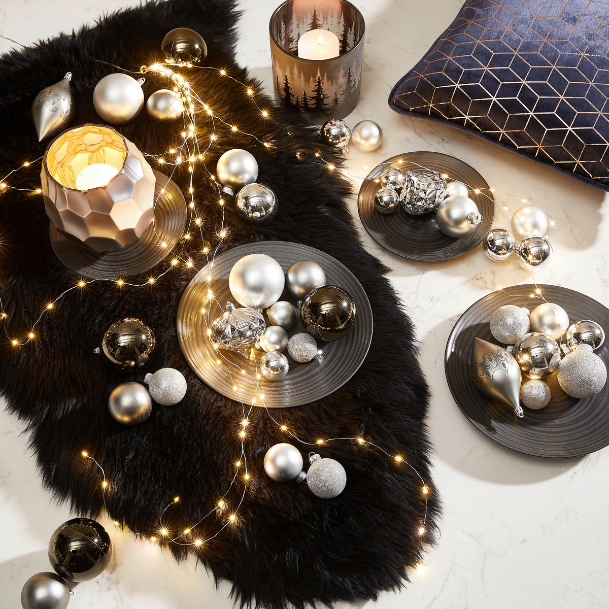 CHRISTBAUMKUGEL-SET 42-teilig  - Silberfarben, Konventionell, Glas (7,00/7,00/7,00cm)