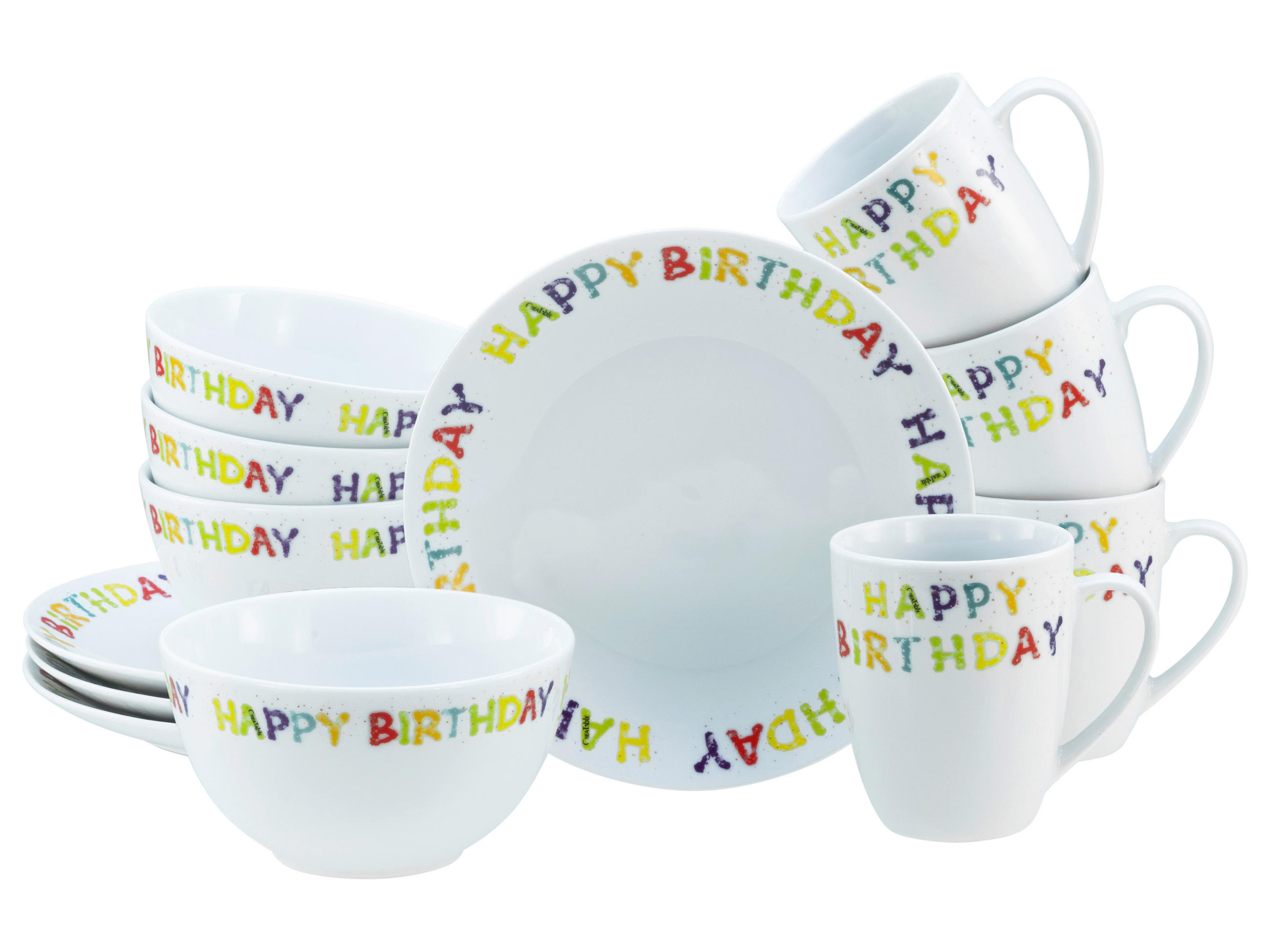 FRÜHSTÜCKSSERVICE Happy Birthday 12-teilig  - Multicolor, Basics, Keramik - Creatable