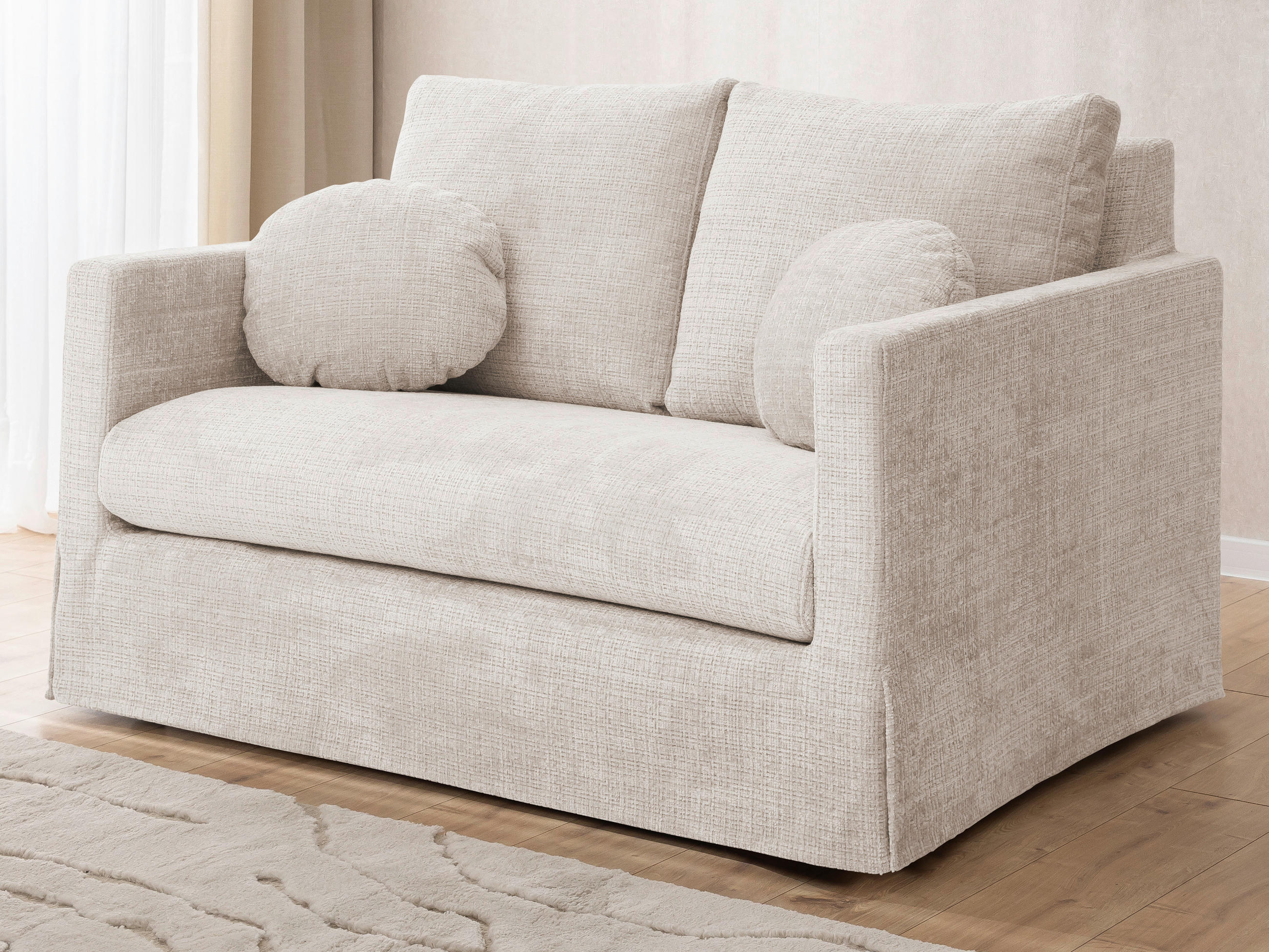 2-SITZER-SOFA PAPHOS in Chenille Creme  - Creme/Schwarz, Design, Kunststoff/Textil (140/89/95cm) - P & B