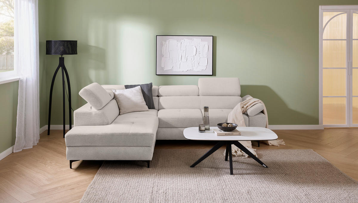 ECKSOFA in Flachgewebe Hellgrau  206/266 cm  - Hellgrau/Schwarz, Design, Textil/Metall (206/266cm) - Stylife