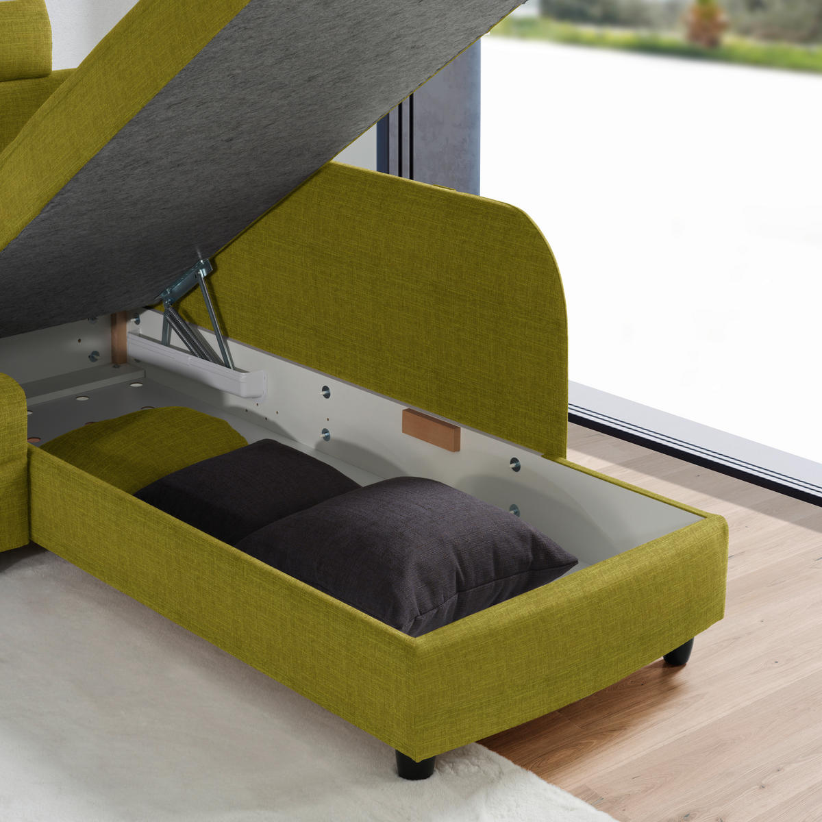 ECKSOFA in Chenille Grün  226/208 cm  - Schwarz/Grün, KONVENTIONELL, Textil (226/208cm) - Sedda