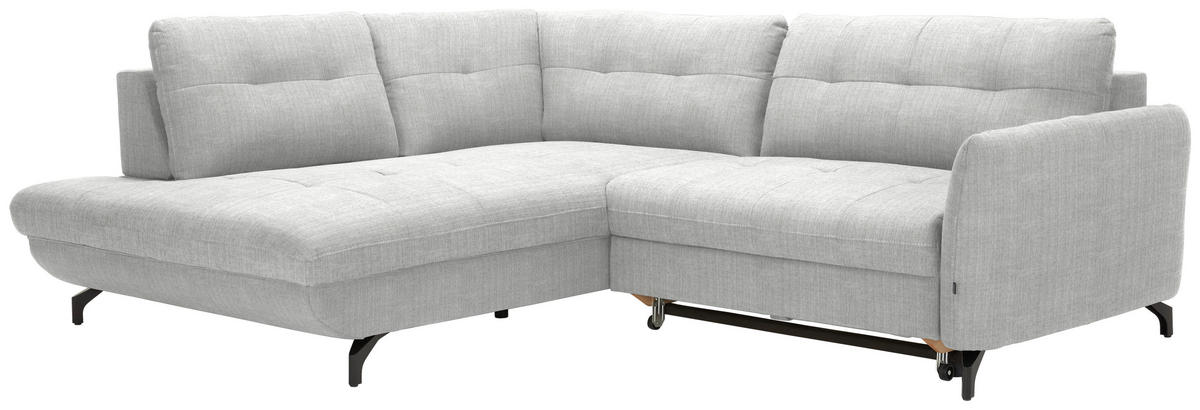 ECKSOFA in Flachgewebe, Leinenoptik Silberfarben  - Silberfarben/Schwarz, Design, Textil/Metall (208/247cm) - Xora