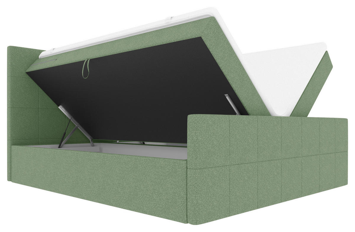 BOXBETT 160/200 cm,  in Grün, Bettkasten, Topper, Matratzen, H3 = fest  - Grün, KONVENTIONELL, Kunststoff/Textil (160/200cm) - Boxxx
