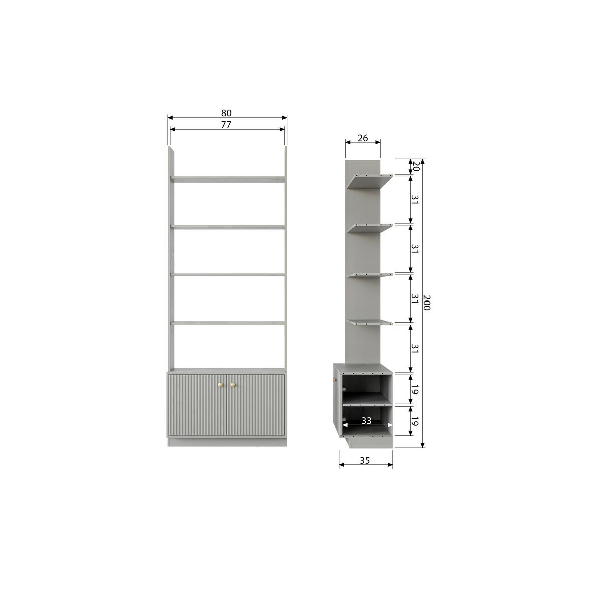 REGAL Kiefer Hellgrau  - Goldfarben/Hellgrau, Design, Holz/Metall (80/200/35cm) - Livetastic