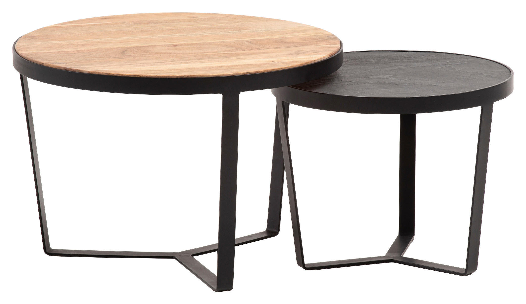 COUCHTISCHSET Akazie massiv rund Braun  - Schwarz/Braun, LIFESTYLE, Holz/Holzwerkstoff (60/60/40cm) - MID.YOU