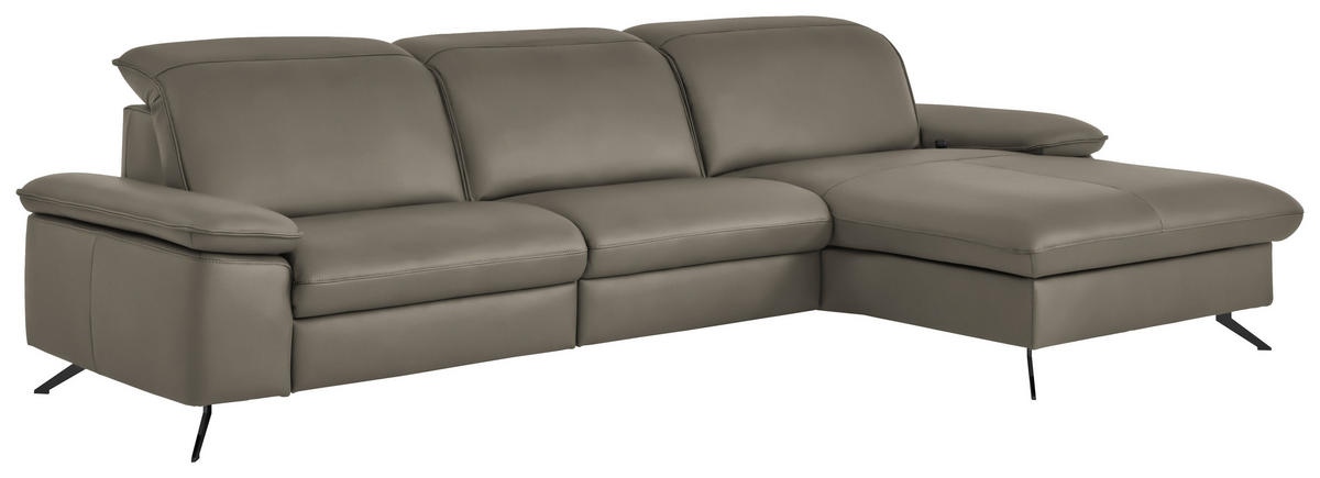 ECKSOFA  Echtleder Cappuccino  - Schwarz/Cappuccino, Design, Leder/Metall (307/169cm) - Beldomo Premium