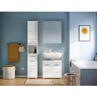 BADEZIMMER 3-teilig  in 90 cm  - Weiß Hochglanz/Silberfarben, MODERN, Glas/Holzwerkstoff (90cm) - MID.YOU