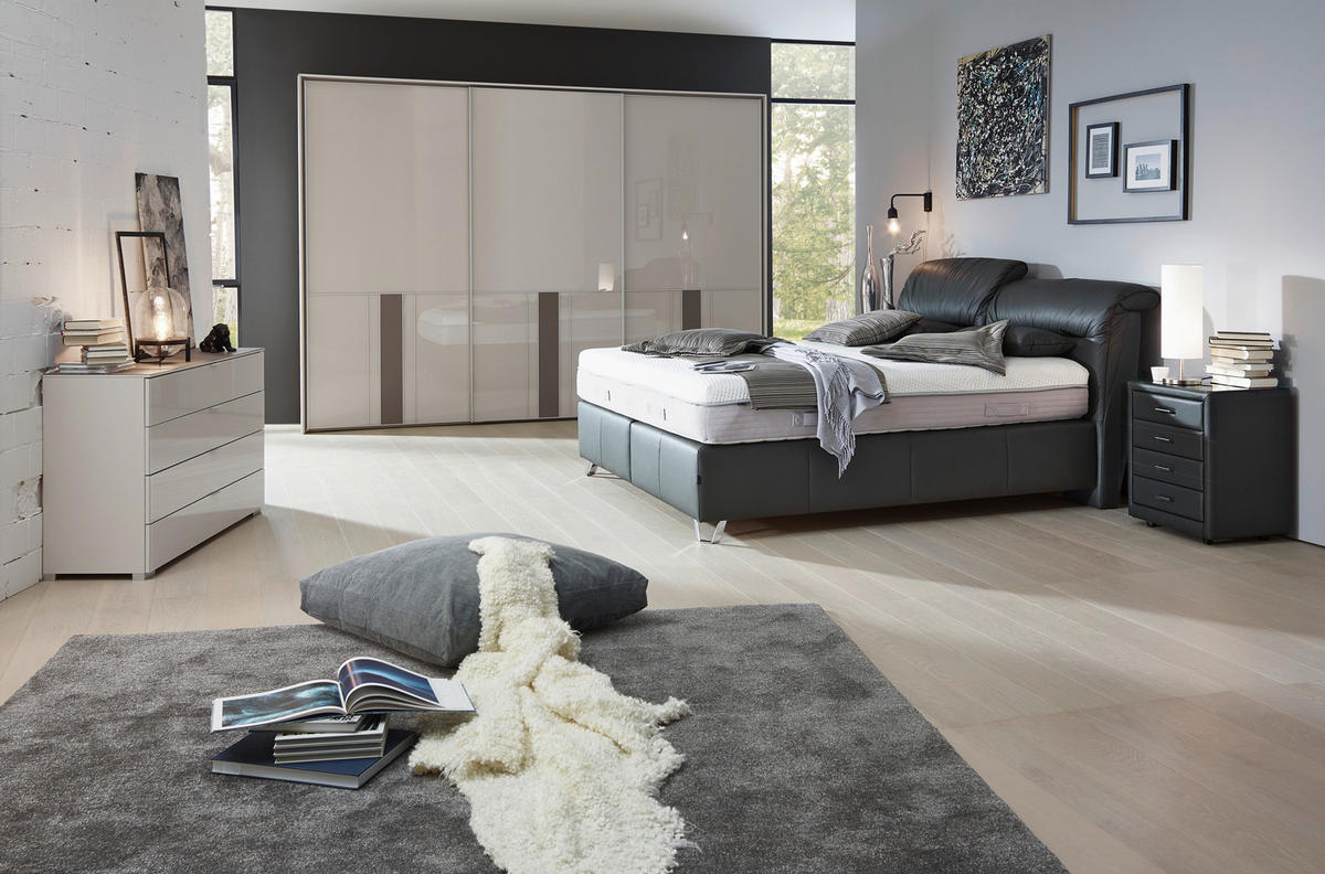 POSTELJA BOXSPRING 180 cm   x 200 cm  , usnje črna  - barve kroma/črna, Design, usnje (180/200cm) - Dieter Knoll