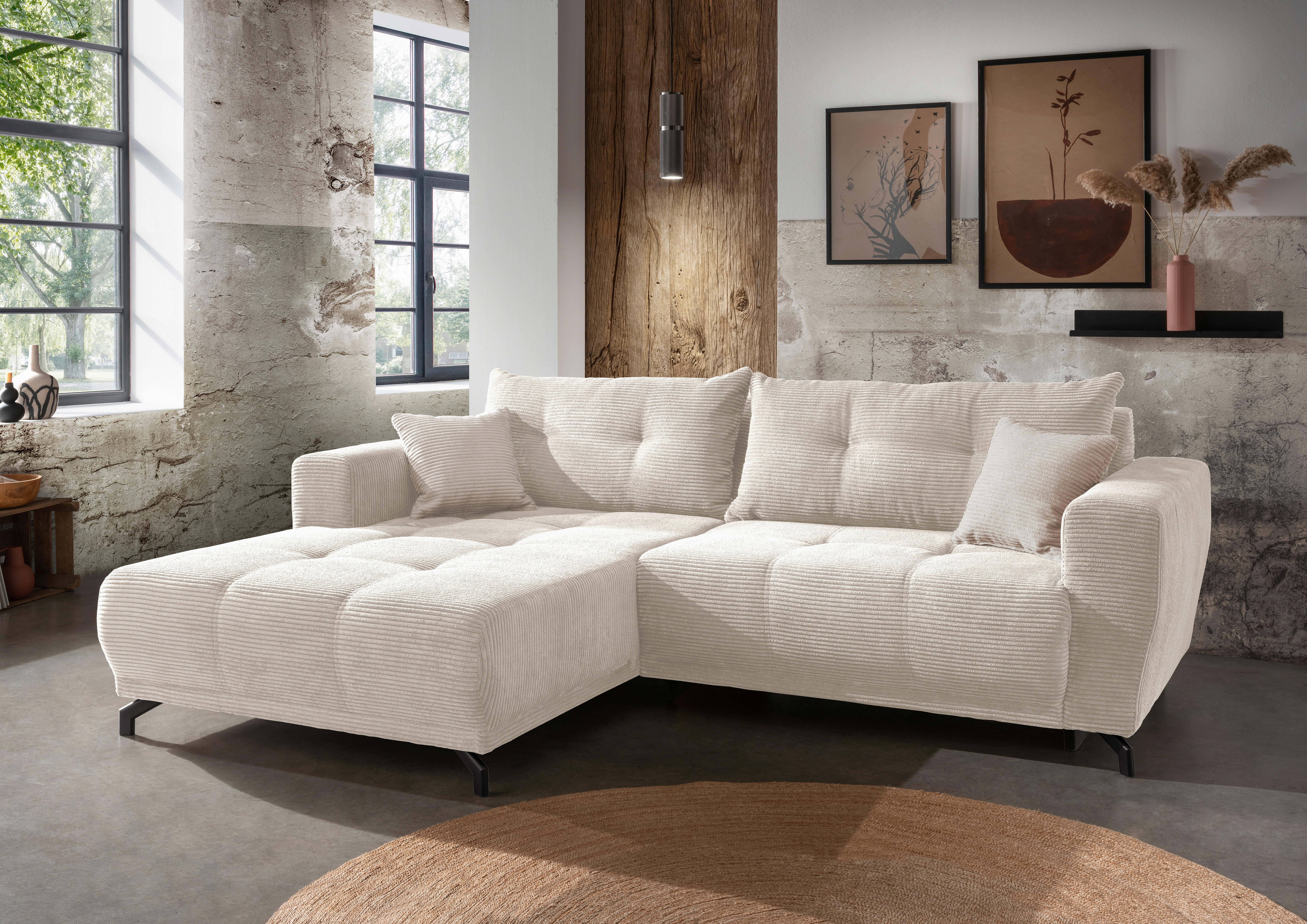 ECKSOFA in Cord Beige  177/246 cm  - Beige/Schwarz, MODERN, Holz/Textil (177/246cm) - MID.YOU