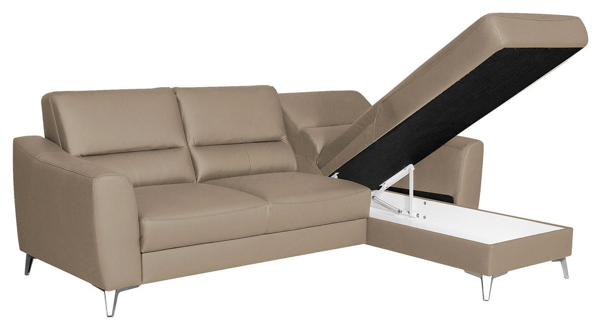 ECKSOFA in Lederlook Echtleder Sahara  - Chromfarben/Sahara, Design, Leder/Textil (241/168cm) - Livetastic