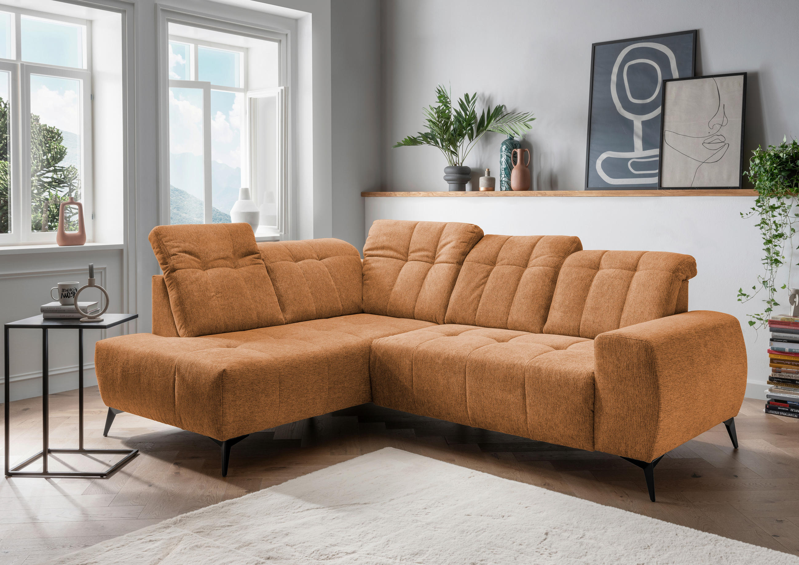 ECKSOFA in Chenille Currygelb  - Currygelb/Schwarz, Modern, Textil/Metall (200/261cm) - Livetastic