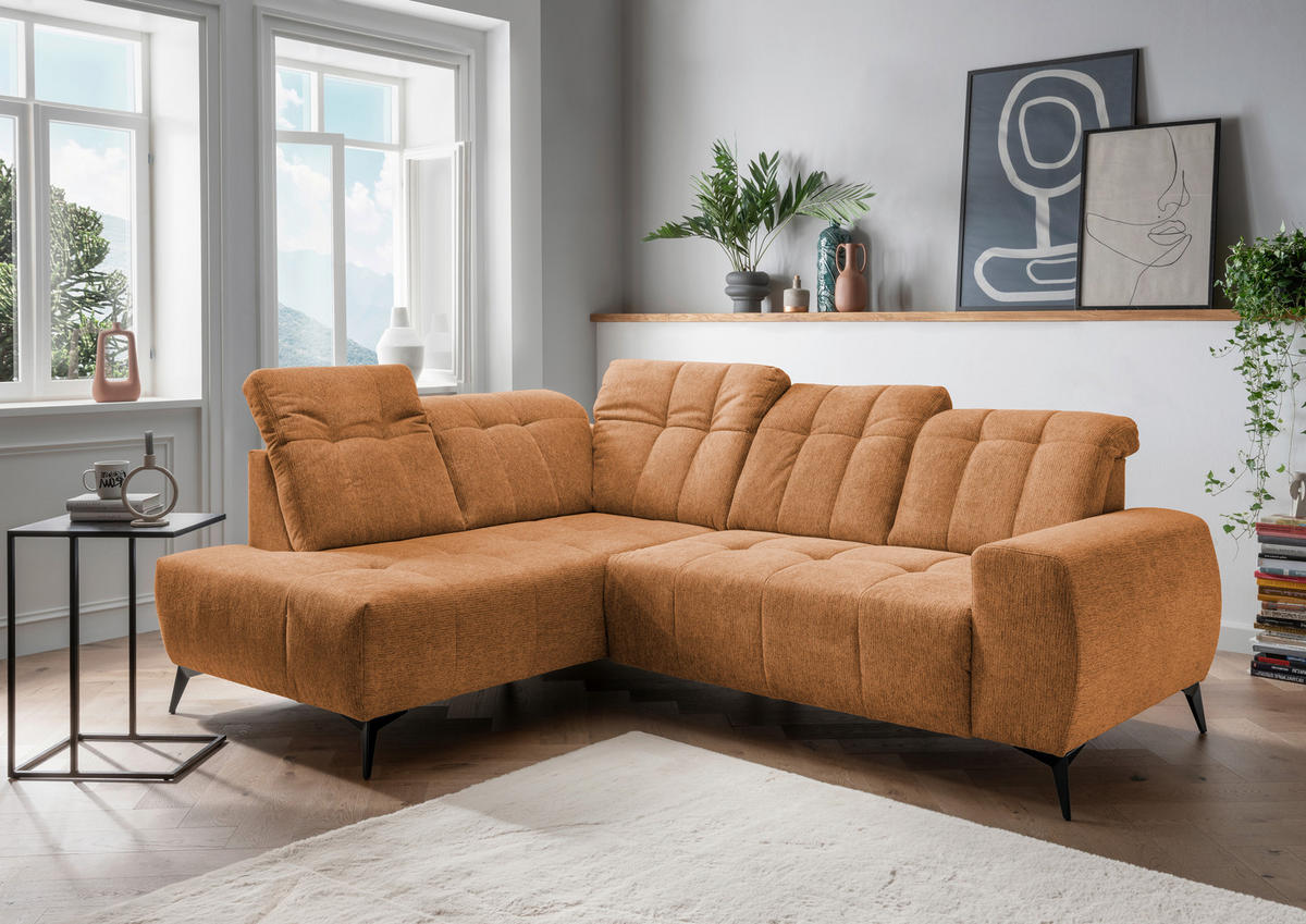 ECKSOFA in Chenille Currygelb  - Currygelb/Schwarz, Modern, Textil/Metall (200/261cm) - Livetastic