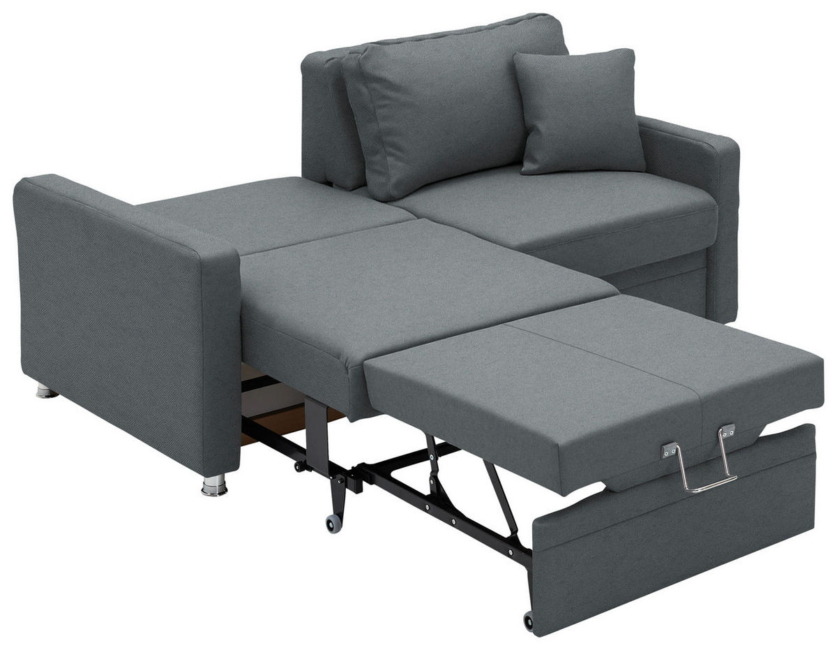 SCHLAFSOFA  in Chenille Dunkelgrau  - Chromfarben/Dunkelgrau, KONVENTIONELL, Textil/Metall (206/90/100cm) - Beldomo Style