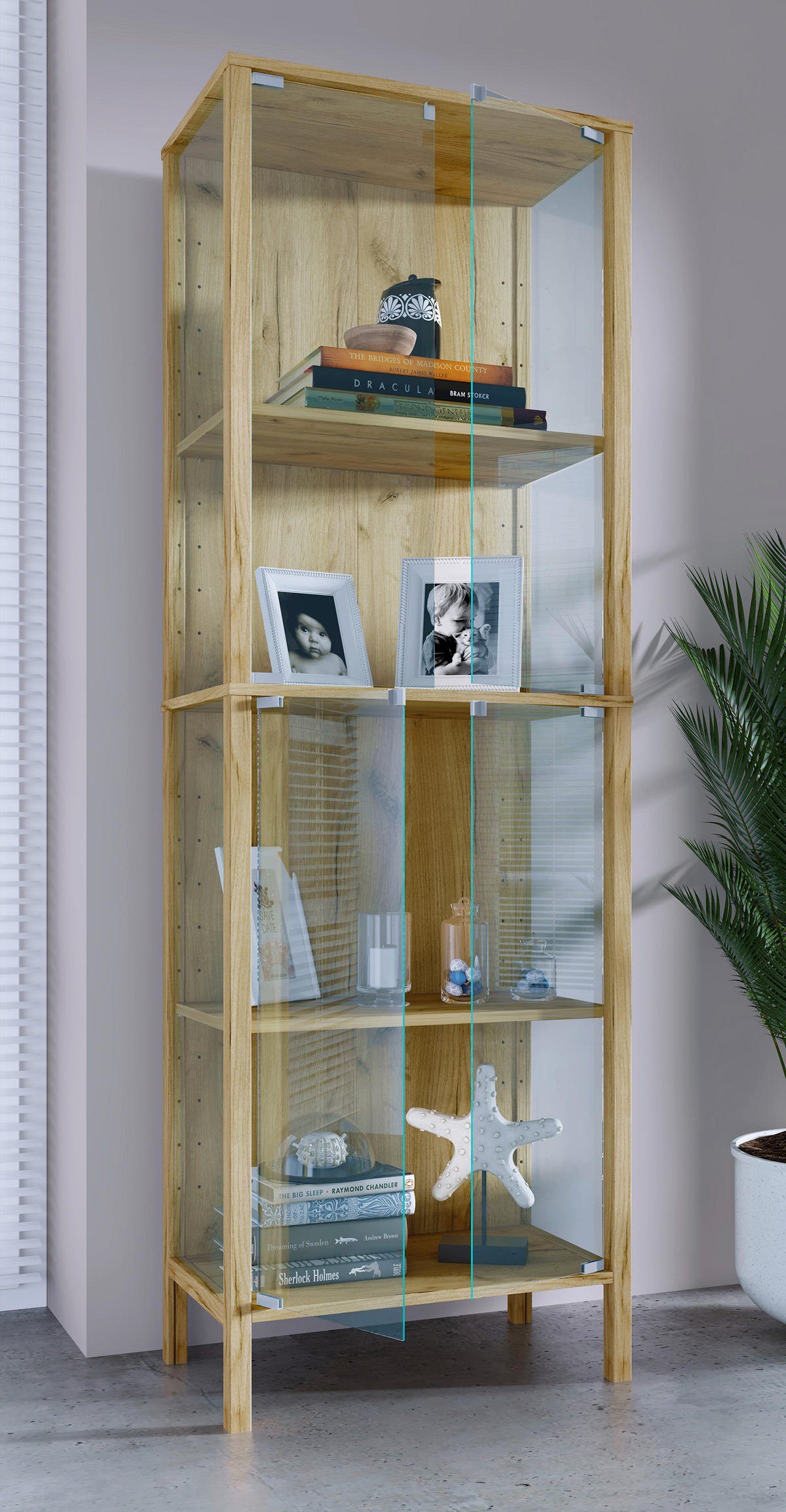 VITRÍNA, čiré, medový dub, 60/178/35 cm - černá/čiré, Design, kompozitní dřevo/plast (60/178/35cm) - Livetastic