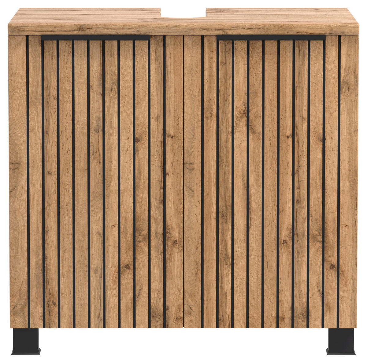 WASCHBECKENUNTERSCHRANK 60/54/35 cm  - Eiche Wotan/Schwarz, Modern, Holzwerkstoff/Kunststoff (60/54/35cm) - Held
