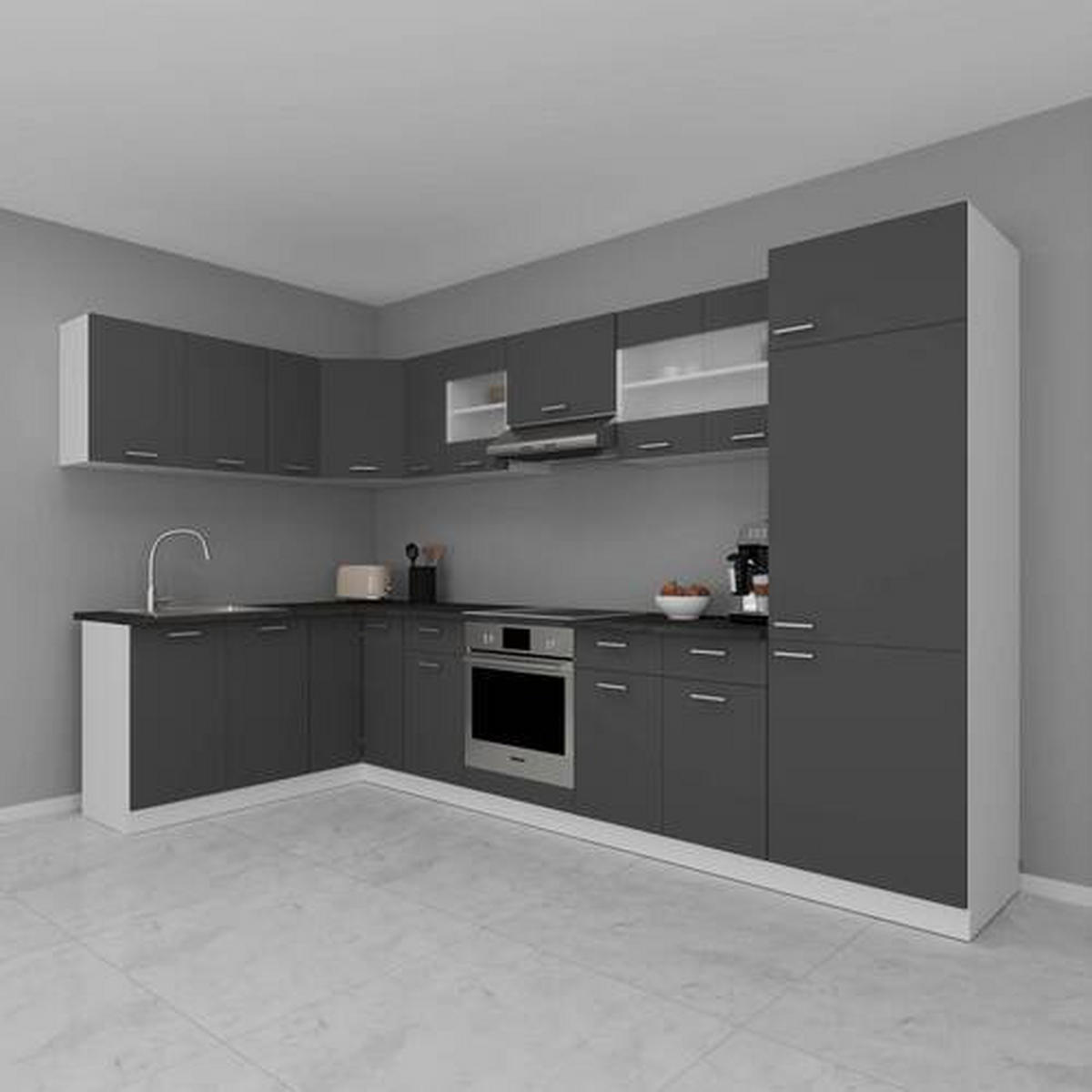 HÖRNKÖK 178/328 cm  i antracit, vit  - vit/aluminiumfärg, Klassisk, metall/trämaterial (178/328cm) - MID.YOU