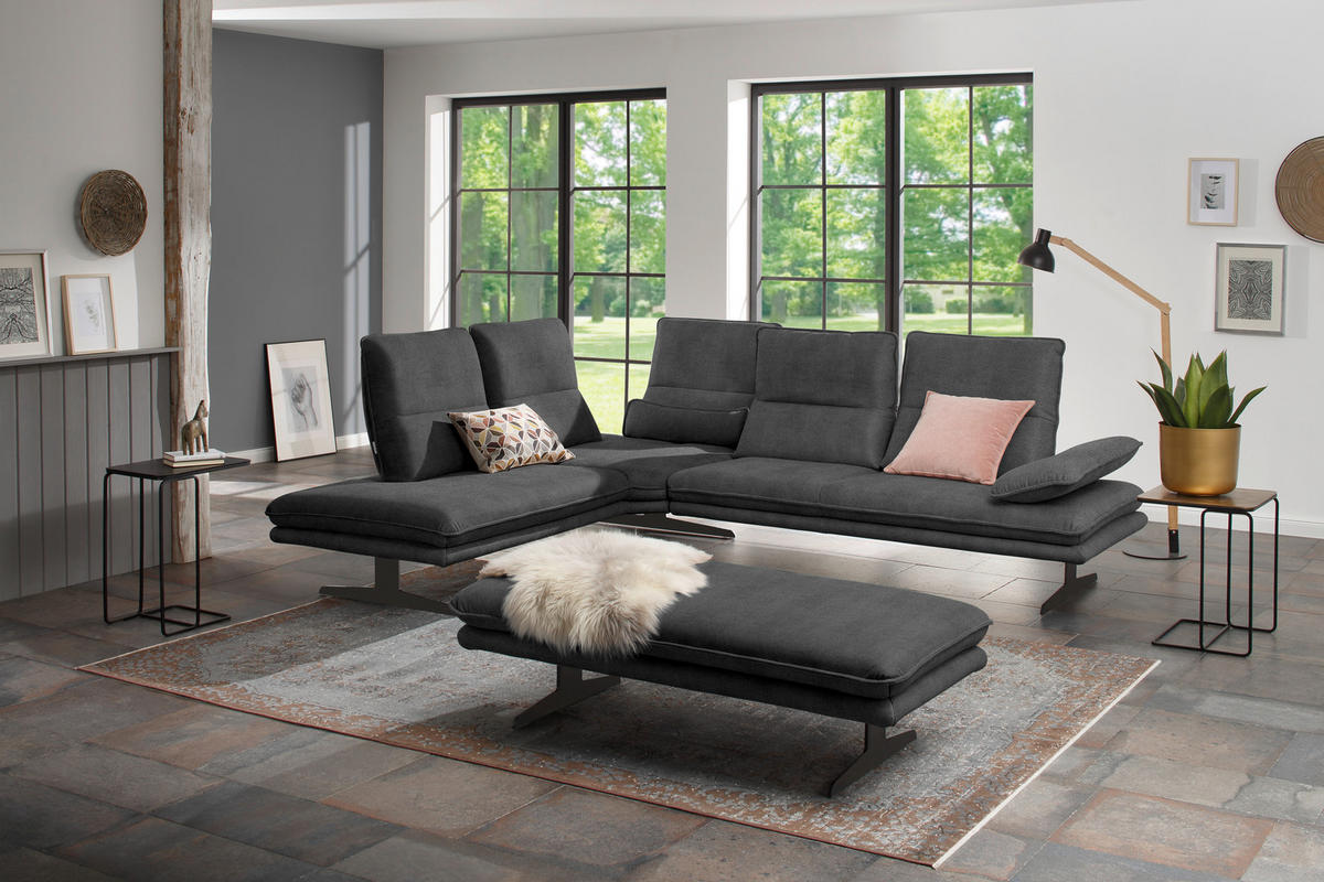 ECKSOFA in Mikrofaser Anthrazit  224/284 cm  - Anthrazit/Schwarz, Design, Textil/Metall (224/284cm) - Chilliano
