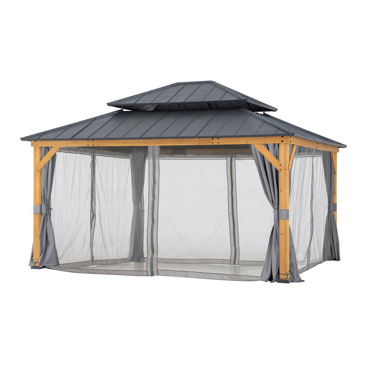 PAVILLON 390/320/450 cm   - Anthrazit/Naturfarben, Basics, Holz/Metall (390/320/450cm) - Modante