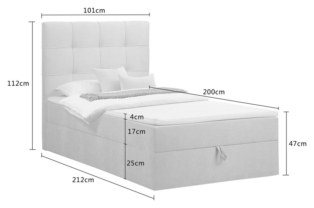 BOXBETT 100/200 cm,  in Anthrazit, Matratze, gepolstertes Kopfteil, Bettkasten, Topper, H3 = fest  - Anthrazit/Schwarz, Basics, Kunststoff/Textil (100/200cm) - Chameo