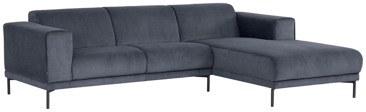 ECKSOFA ERNO in Cord Graublau  262/183 cm  - Graublau/Schwarz, Design, Textil/Metall (262/183cm) - MID.YOU