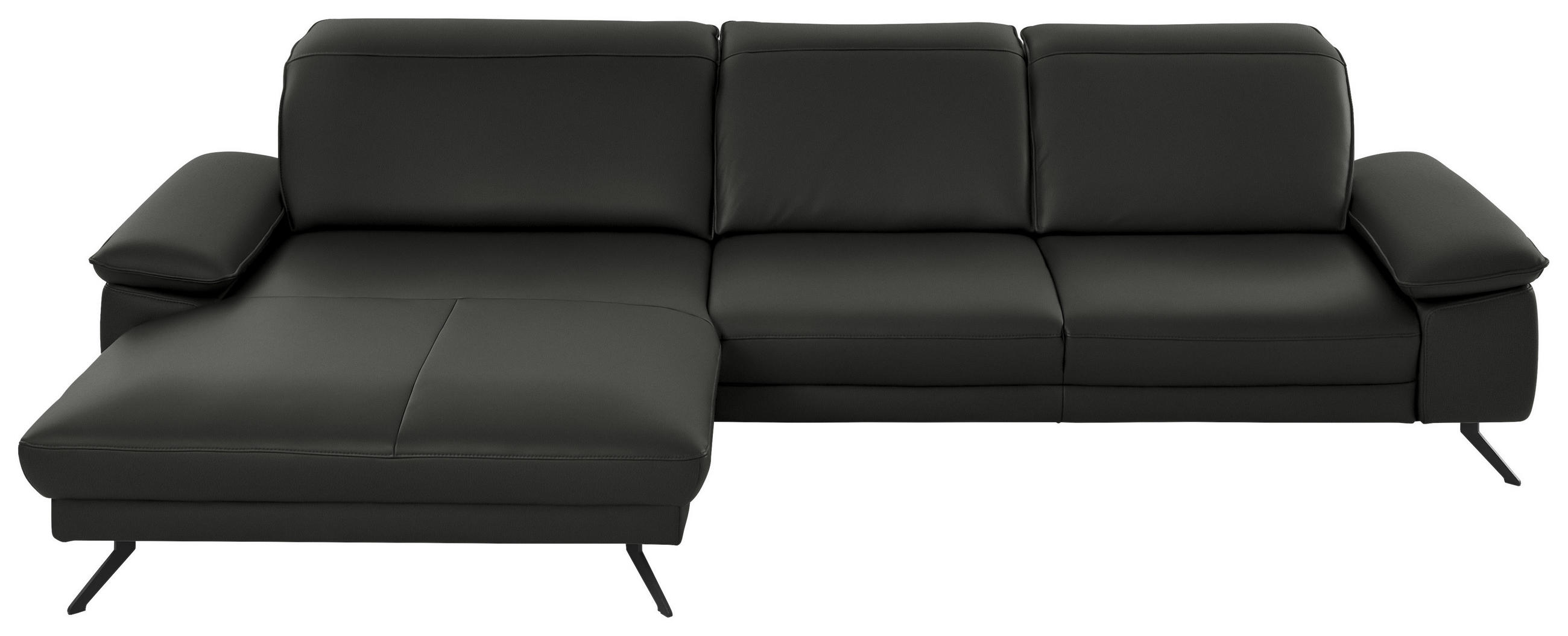 ECKSOFA in Echtleder Graubraun  - Graubraun/Schwarz, Design, Leder/Metall (193/328cm) - Dieter Knoll