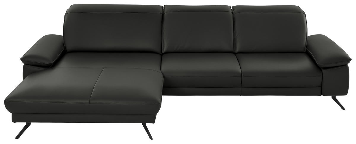 ECKSOFA in Echtleder Graubraun  - Graubraun/Schwarz, Design, Leder/Metall (193/328cm) - Dieter Knoll