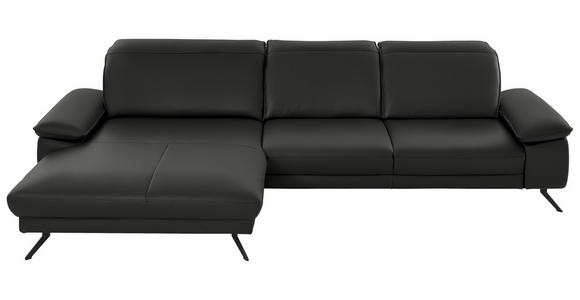 ECKSOFA in Echtleder Graubraun  - Graubraun/Schwarz, Design, Leder/Metall (193/328cm) - Dieter Knoll