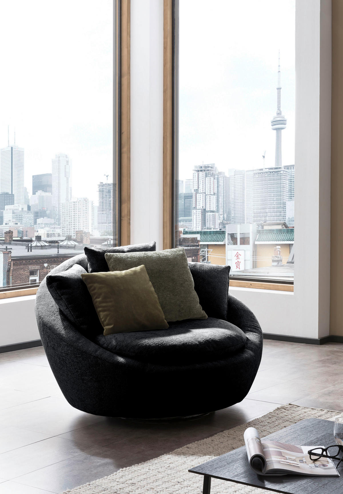 SESSEL MAUI Chenille, Webstoff Anthrazit    - Anthrazit/Silberfarben, MODERN, Kunststoff/Textil (130/80/112cm) - Trendmanufaktur