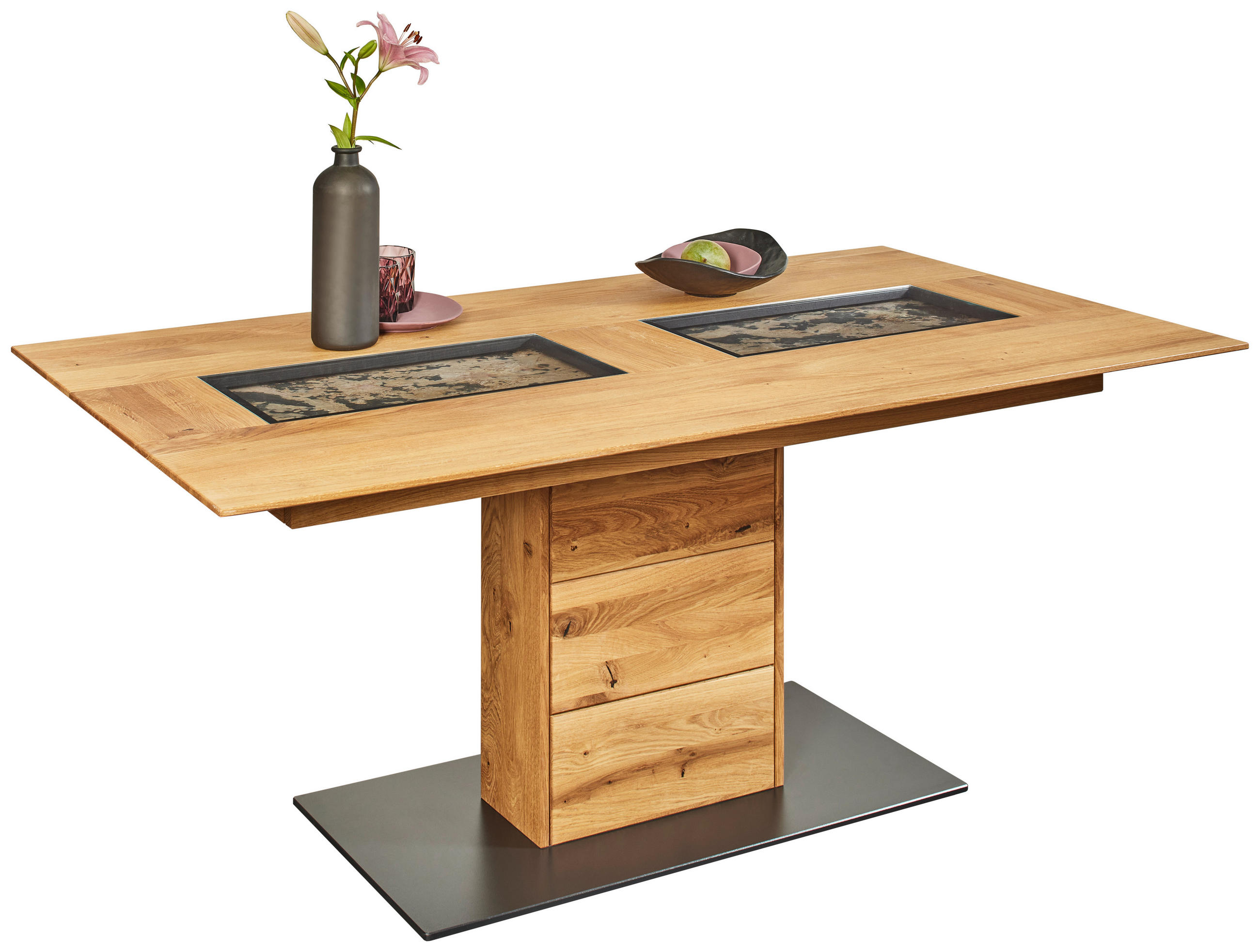 ESSTISCH in Holz, Metall, Glas 180/95/76,1 cm   - Schieferfarben/Eichefarben, Natur, Glas/Holz (180/95/76,1cm) - Valnatura