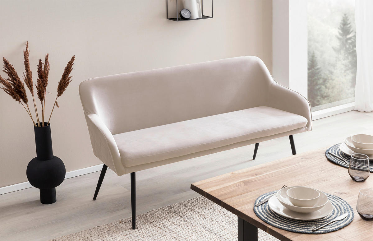SITZBANK 160/85/61 cm Samt Creme Metall  - Creme/Schwarz, MODERN, Textil/Metall (160/85/61cm) - Livetastic