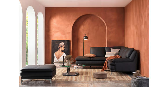 ECKSOFA Schwarz Echtleder  - Chromfarben/Schwarz, Design, Leder/Metall (224/252cm) - Novel