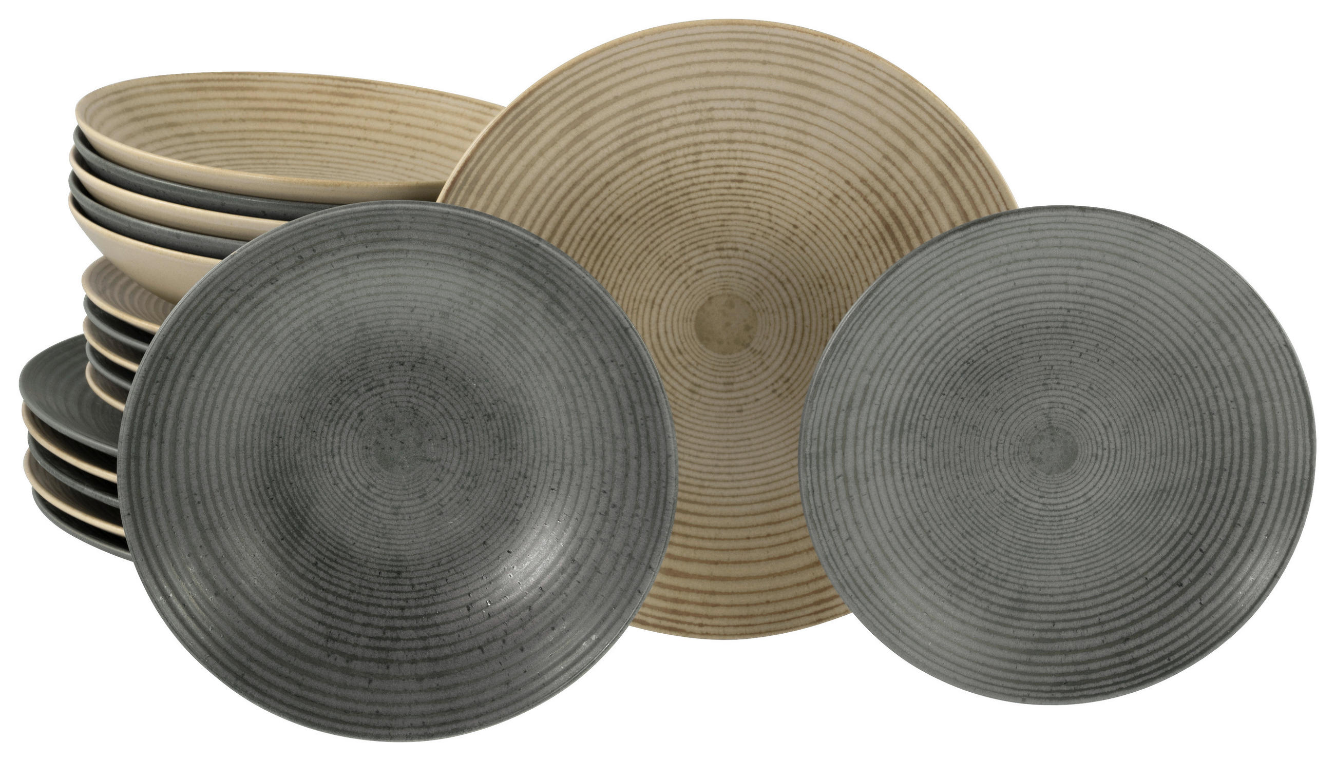 TAFELSERVICE Anthrazit, Sandfarben Catania 18-teilig  - Sandfarben/Anthrazit, Design, Keramik - Creatable