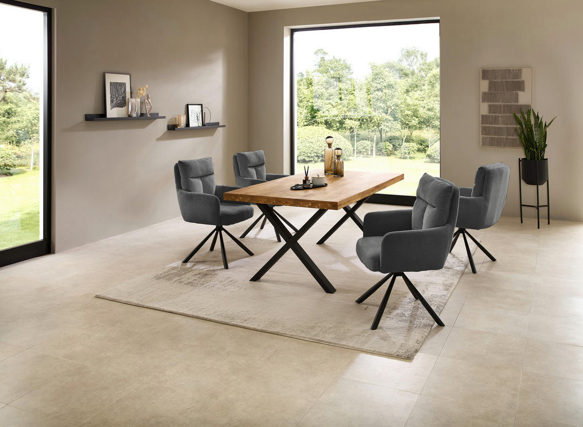 ESSTISCH in Holz, Metall 180/100/76 cm  - Eichefarben/Schwarz, Modern, Holz/Metall (180/100/76cm) - Livetastic