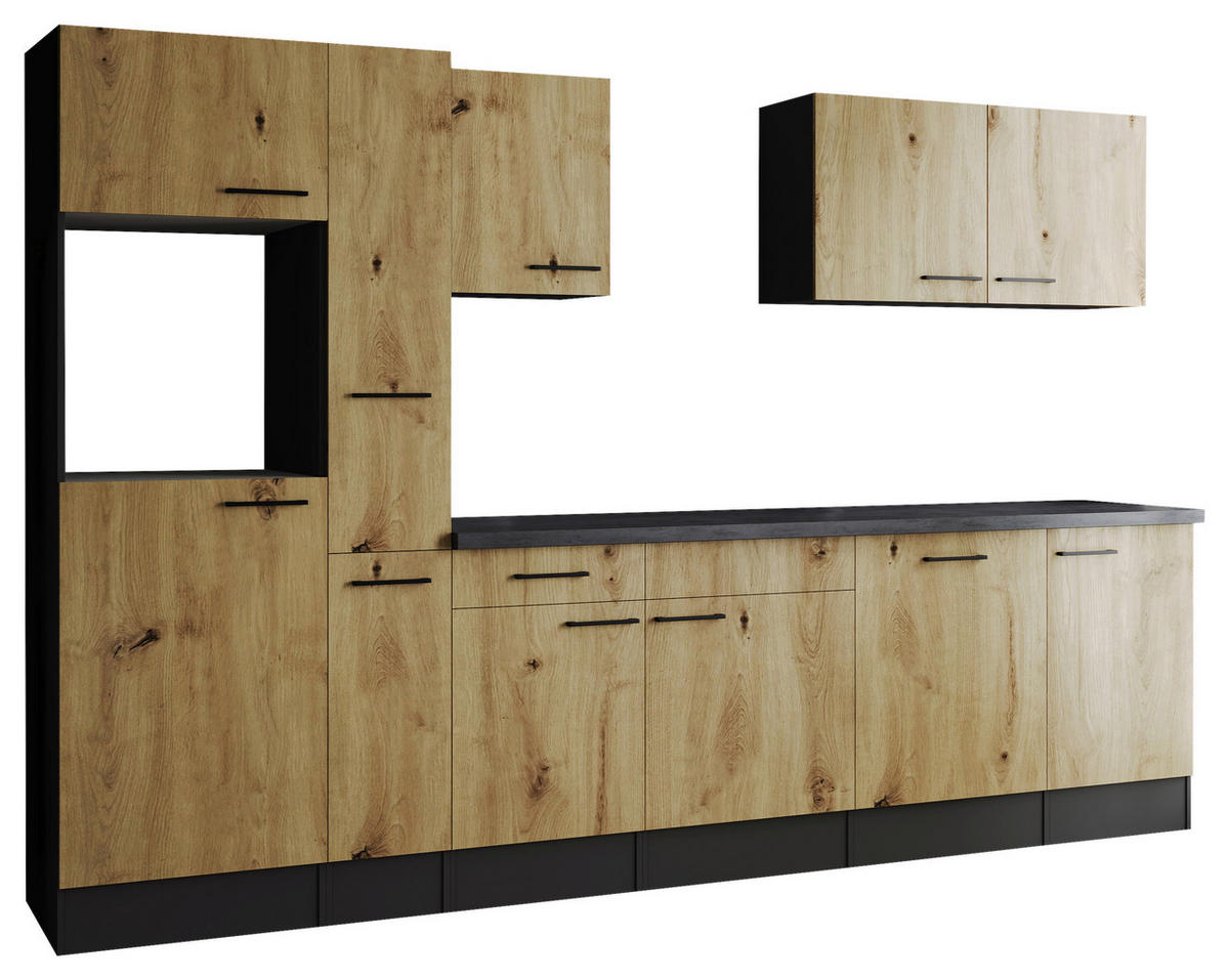 MODULKÖK UTAN VITVAROR 310 cm   i ek Artisan  - svart/grå, Design, metall/trämaterial (310cm) - Respekta